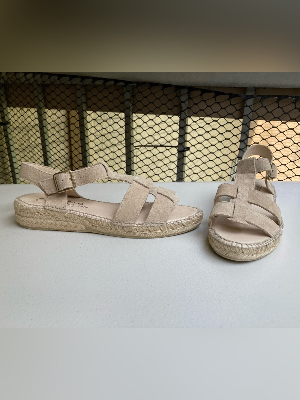 Giamo Anthropologie Tan Suede Fishermen Sandals Espadrille Platforms Size 40